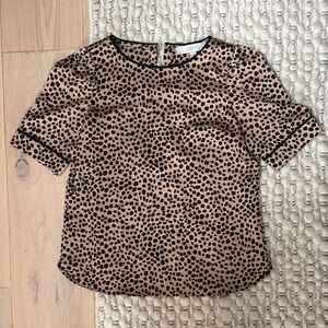 LOFT Tan and Black Spotted Blouse